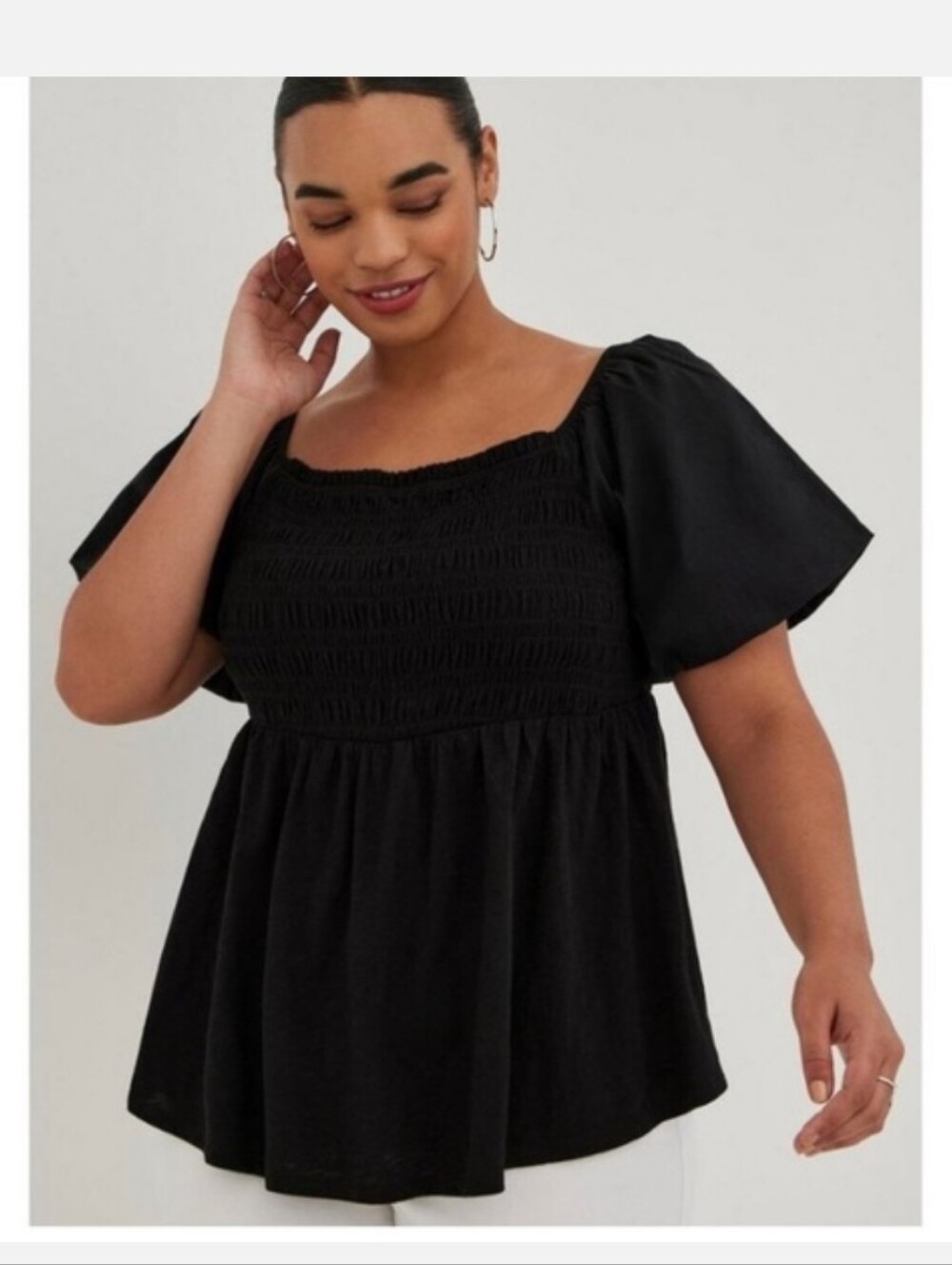 Torrid Size 3 Black Smocked Square-Neck Peplum Top 🖤